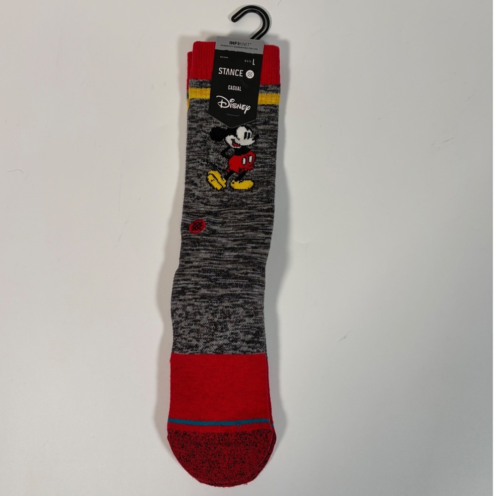 Stance Disney Mickey Mouse Crew Socks Mens Large Gray Red NEW
